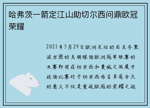 哈弗茨一箭定江山助切尔西问鼎欧冠荣耀